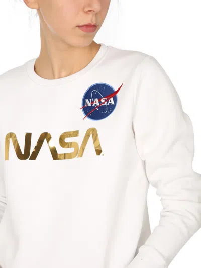 Alpha Industries Nasa-logo Sweatshirt In White
