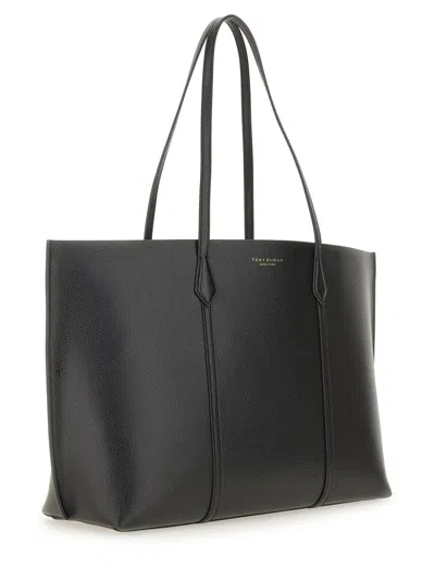 Tory Burch Perry Tote Bag In Textured Black Leather In Black