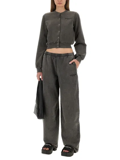 Alexander Wang Shrunken Snap Cardigan Crewneck Sweatshirts Black In Gray