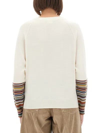 Paul Smith Women's Cream Merino Wool 'signature Stripe' Cuff Sweater White In Pink