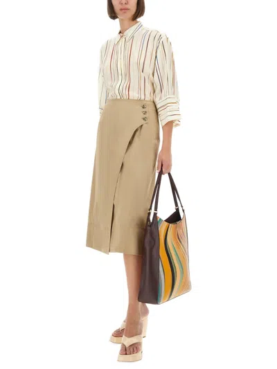 Paul Smith Striped Silk Shirt 3/4 Sleeves In White