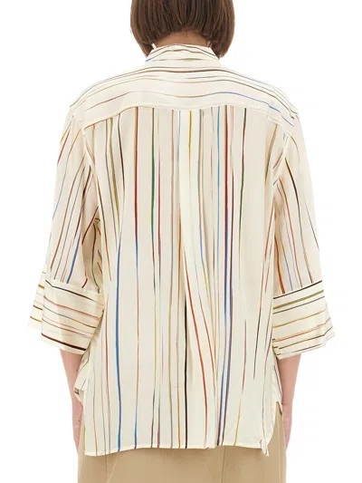 Paul Smith Striped Silk Shirt 3/4 Sleeves In White