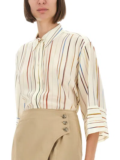 Paul Smith Striped Silk Shirt 3/4 Sleeves In White