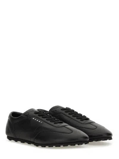 Marni Leather Low-top Sneakers And Contrasting Sole In Black