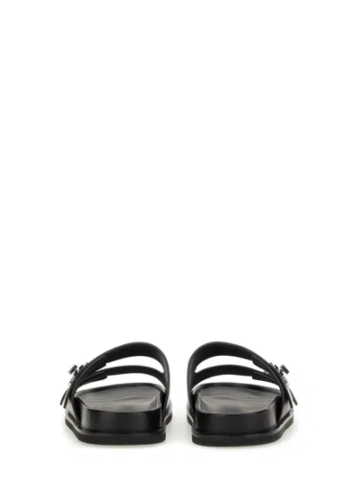 Tory Burch T Lock Slide Sandals With Logo Embellishment In Black
