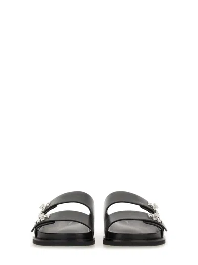 Tory Burch T Lock Slide Sandals With Logo Embellishment In Black