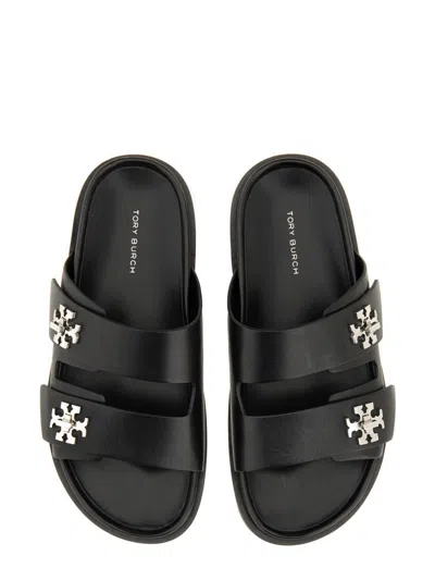 Tory Burch T Lock Slide Sandals With Logo Embellishment In Black