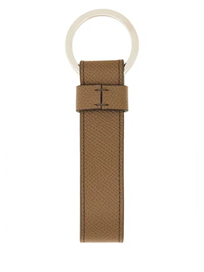 Tod's T Timeless Logo Keychain In Brown