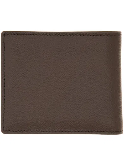 Tod's Leather Wallet Bi-fold Metal Logo In Brown