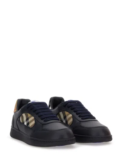 Burberry Indigo Blue Leather And Check Sneaker Terrace