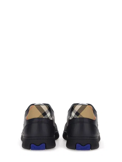 Burberry Indigo Blue Leather And Check Sneaker Terrace
