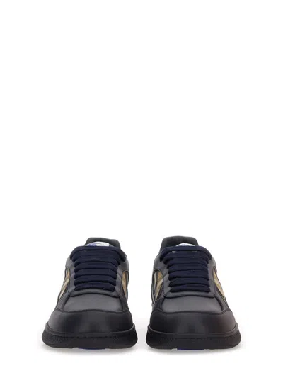 Burberry Indigo Blue Leather And Check Sneaker Terrace