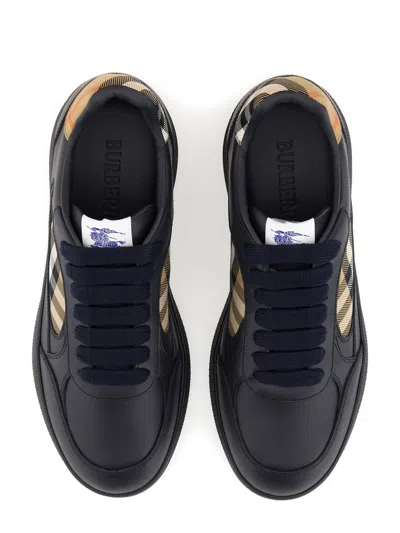 Burberry Indigo Blue Leather And Check Sneaker Terrace