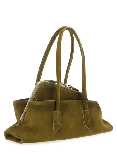 Attico La Passeggiata Small Bag In Khaki Green Suede In Green