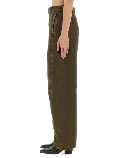 Lemaire Trousers Wide Leg Belt Loops In Green