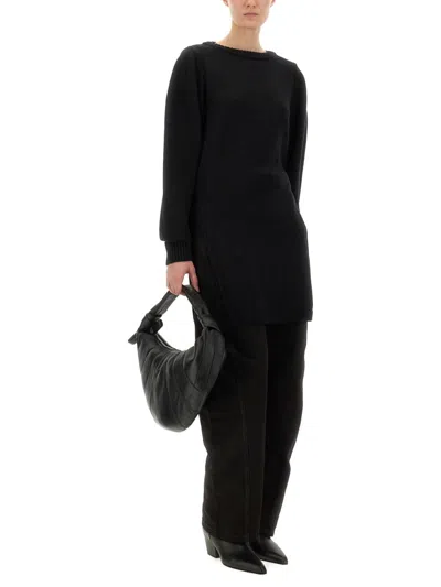 Lemaire High-waisted Wide-leg Black Trousers With Tailored Belt In Black