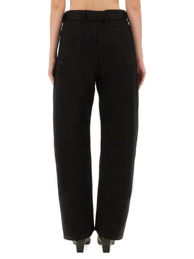 Lemaire High-waisted Wide-leg Black Trousers With Tailored Belt In Black