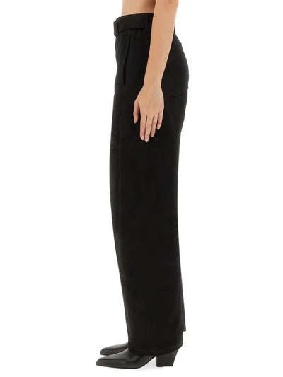 Lemaire High-waisted Wide-leg Black Trousers With Tailored Belt In Black