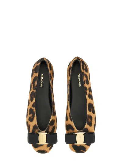Ferragamo Animal Print Bow Detail Flat Sole Ballerina