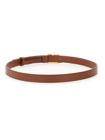 Valentino Belt Adjustable Length Gold-tone Buckle In Brown