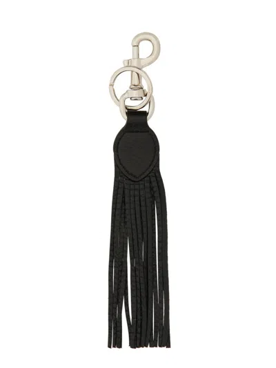 Valentino Garavani Fringed Leather Key Ring With Carabiner And Signature V Logo