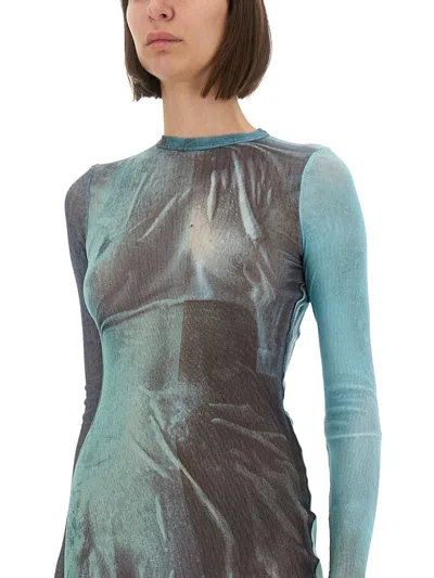 Jean Paul Gaultier Printed Long-sleeved Midi Dress In Blue