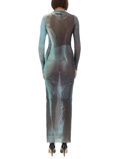 Jean Paul Gaultier Printed Long-sleeved Midi Dress In Blue