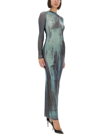 Jean Paul Gaultier Printed Long-sleeved Midi Dress In Blue