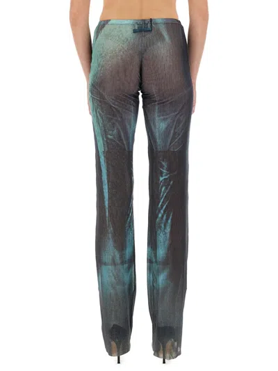 Jean Paul Gaultier Printed Flared-leg Mesh Trousers In Blue