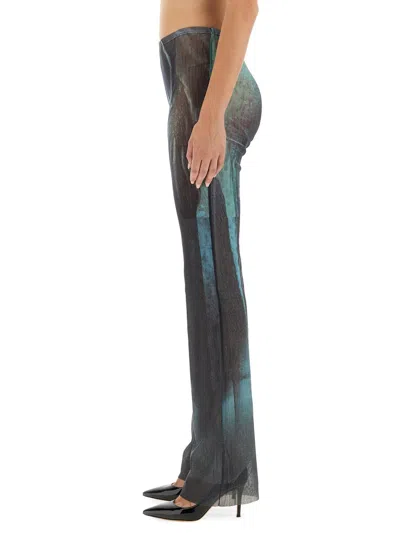 Jean Paul Gaultier Printed Flared-leg Mesh Trousers In Blue