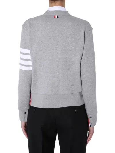 Thom Browne Four Bar Stripe Cotton Blend Knit V-neck Cardigan In Gray