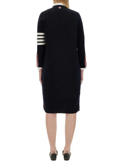 Thom Browne Knee-length Virgin Wool Cardigan With Striped Detail In Black