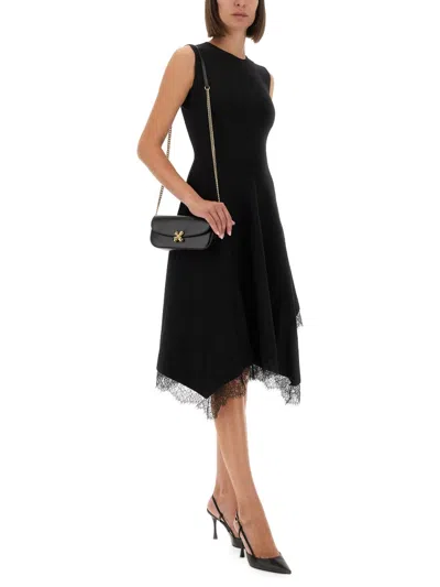 Alexander Mcqueen Asymmetric Hem Lace Trim Sleeveless Dress In Black