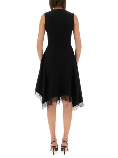 Alexander Mcqueen Asymmetric Hem Lace Trim Sleeveless Dress In Black