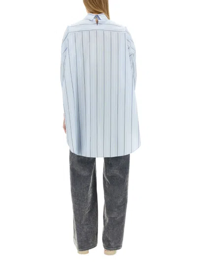 Marni Asymmetric Striped Shirt Chest Pocket In Blue