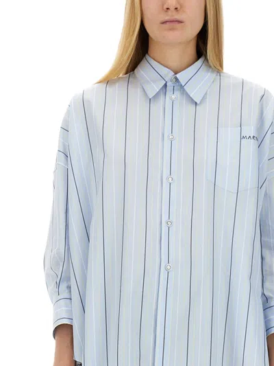 Marni Asymmetric Striped Shirt Chest Pocket In Blue