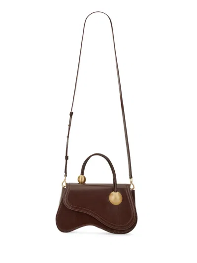 Cult Gaia Flap Shoulder Bag With Curved Top Handle In Brown