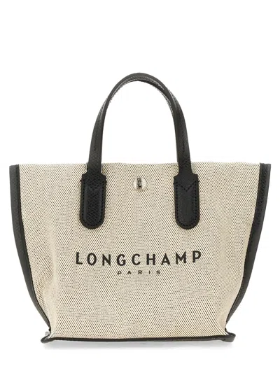 Longchamp Textured Cotton Handbag With Leather Handles