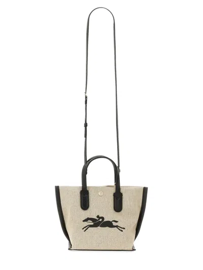 Longchamp Textured Cotton Handbag With Leather Handles