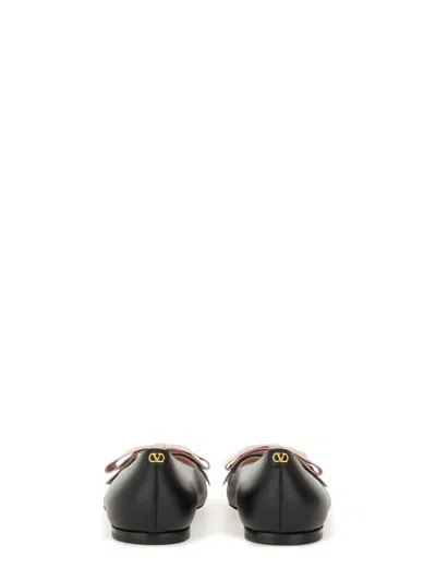 Valentino Round Toe Ballerina Shoes With Bow Detail In Black