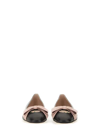 Valentino Round Toe Ballerina Shoes With Bow Detail In Black