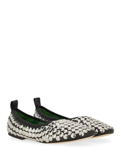 Tory Burch Studded Round Toe Ballerina Shoes With Flat Sole In Neutral