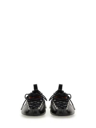 Ganni Eyelets Lace Up Ballerina Crinkle Oleatex In Black