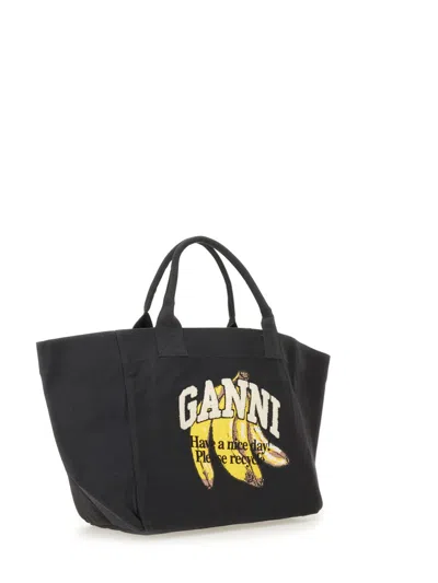 Ganni Banana Print Xxl Tote Bag In Black