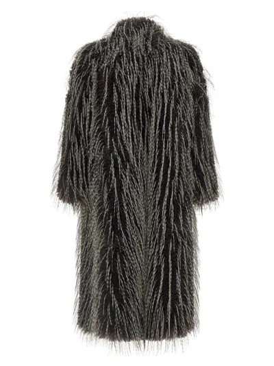 B&b Couture Eco Fur Long Hair Coat In Gray