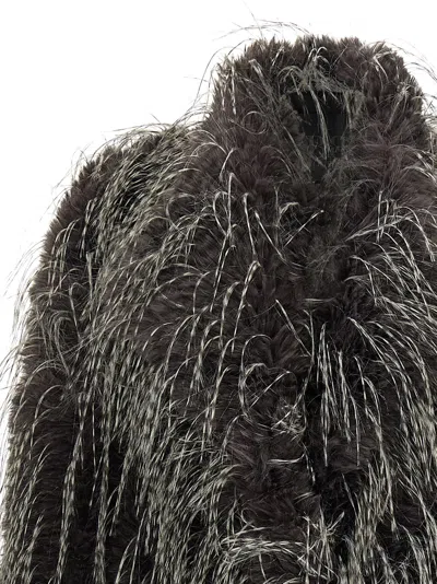 B&b Couture Eco Fur Long Hair Coat In Gray