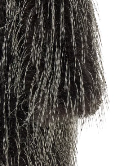 B&b Couture Eco Fur Long Hair Coat In Gray