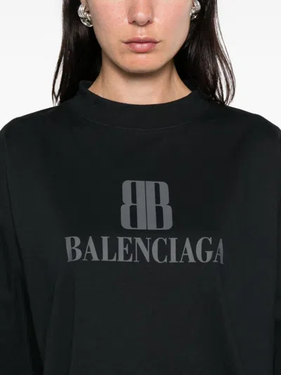 Balenciaga Faded Black T-shirt With Central Print And Wide Fit. In Black
