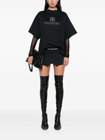 Balenciaga Faded Black T-shirt With Central Print And Wide Fit. In Black