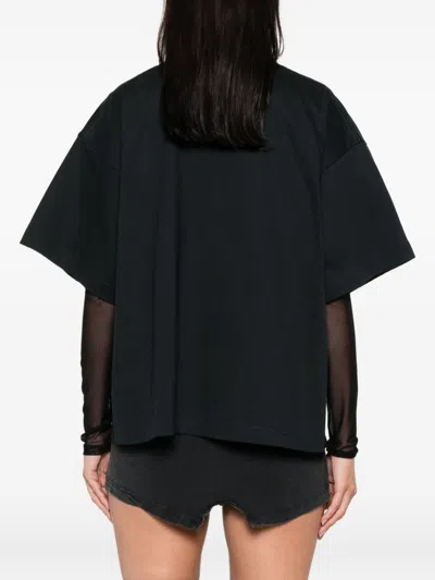 Balenciaga Faded Black T-shirt With Central Print And Wide Fit. In Black